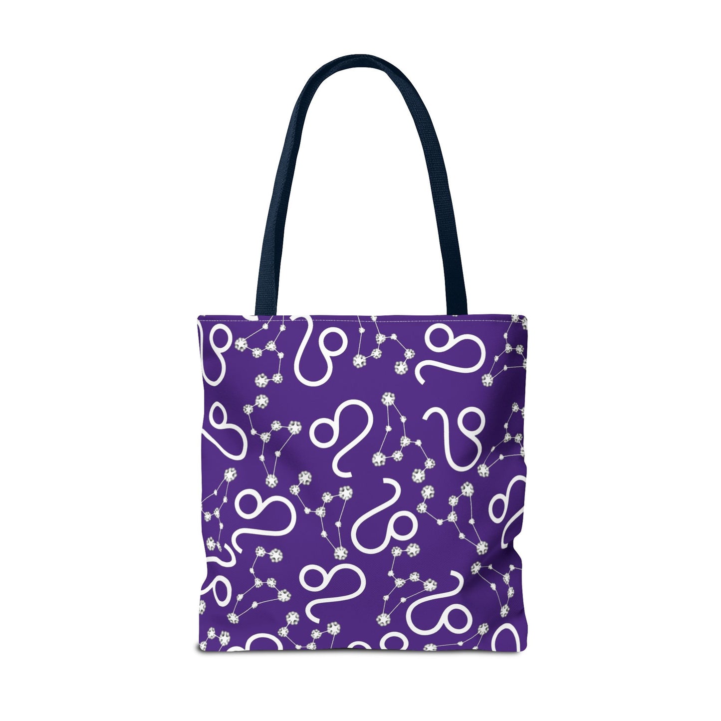 Tote Bag, Leo Zodiac Sign, AOP, (Purple, White)