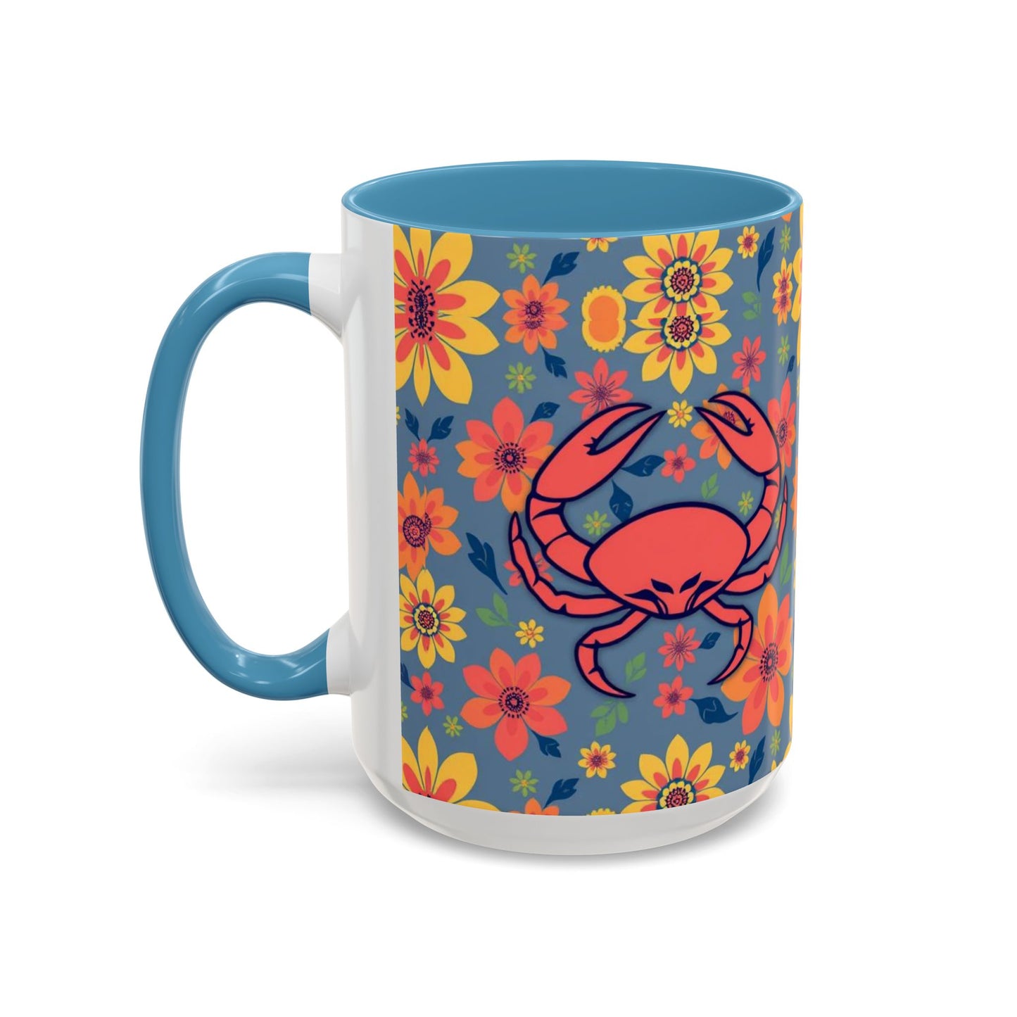 Accent Coffee Mug, Cancer, Zodiac v1, Flower Pattern, (11, 15oz)