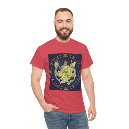 Unisex Heavy Cotton T-Shirt, King of Pisces, Zodiac Design