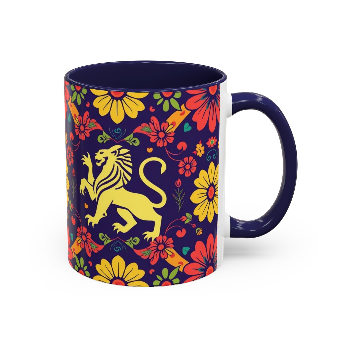 Accent Coffee Mug, Leo, Zodiac v3, Flower Pattern, (11, 15oz)