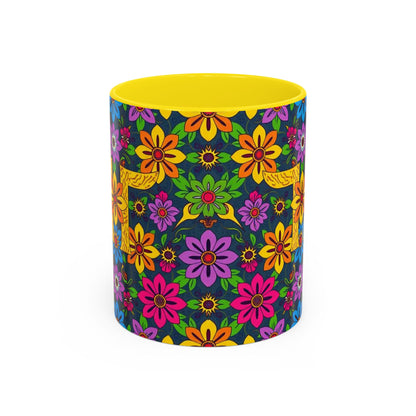 Accent Coffee Mug, Gemini, Zodiac v3, Flower Pattern, (11, 15oz)