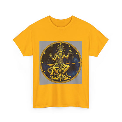 Unisex Heavy Cotton T-Shirt, Gold Libra God, Zodiac Design