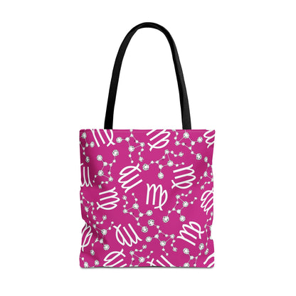 Tote Bag, Virgo Zodiac Sign, AOP, (Pink, White)