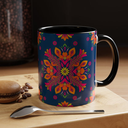Accent Coffee Mug, Gemini, Zodiac v2, Flower Pattern, (11, 15oz)