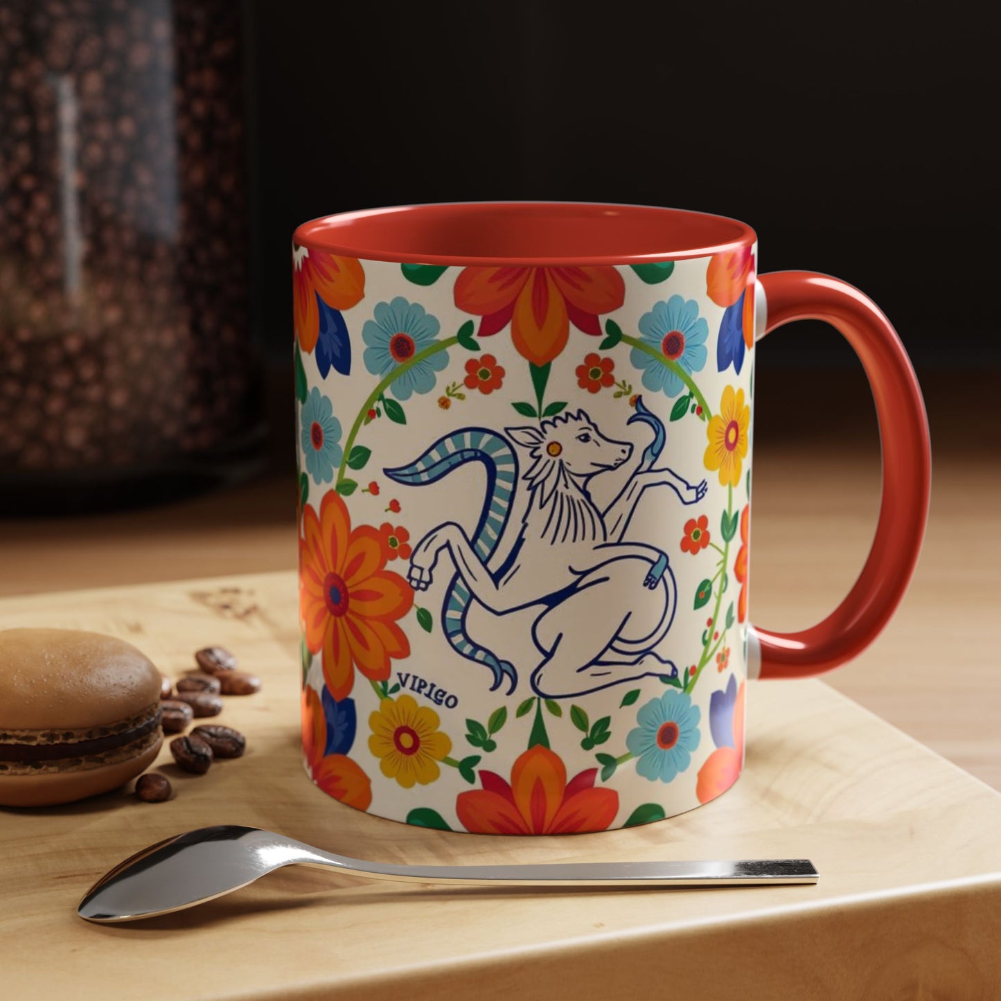 Accent Coffee Mug, Virgo, Zodiac v2. Flower Pattern, (11, 15oz)