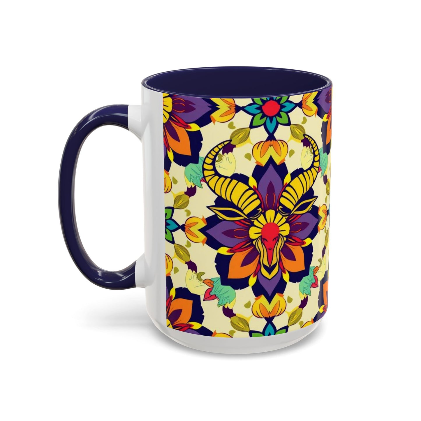 Accent Coffee Mug, Taurus, Zodiac v3. Flower Pattern, (11, 15oz)