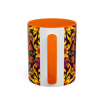 Accent Coffee Mug, Virgo, Zodiac v1. Flower Pattern, (11, 15oz)