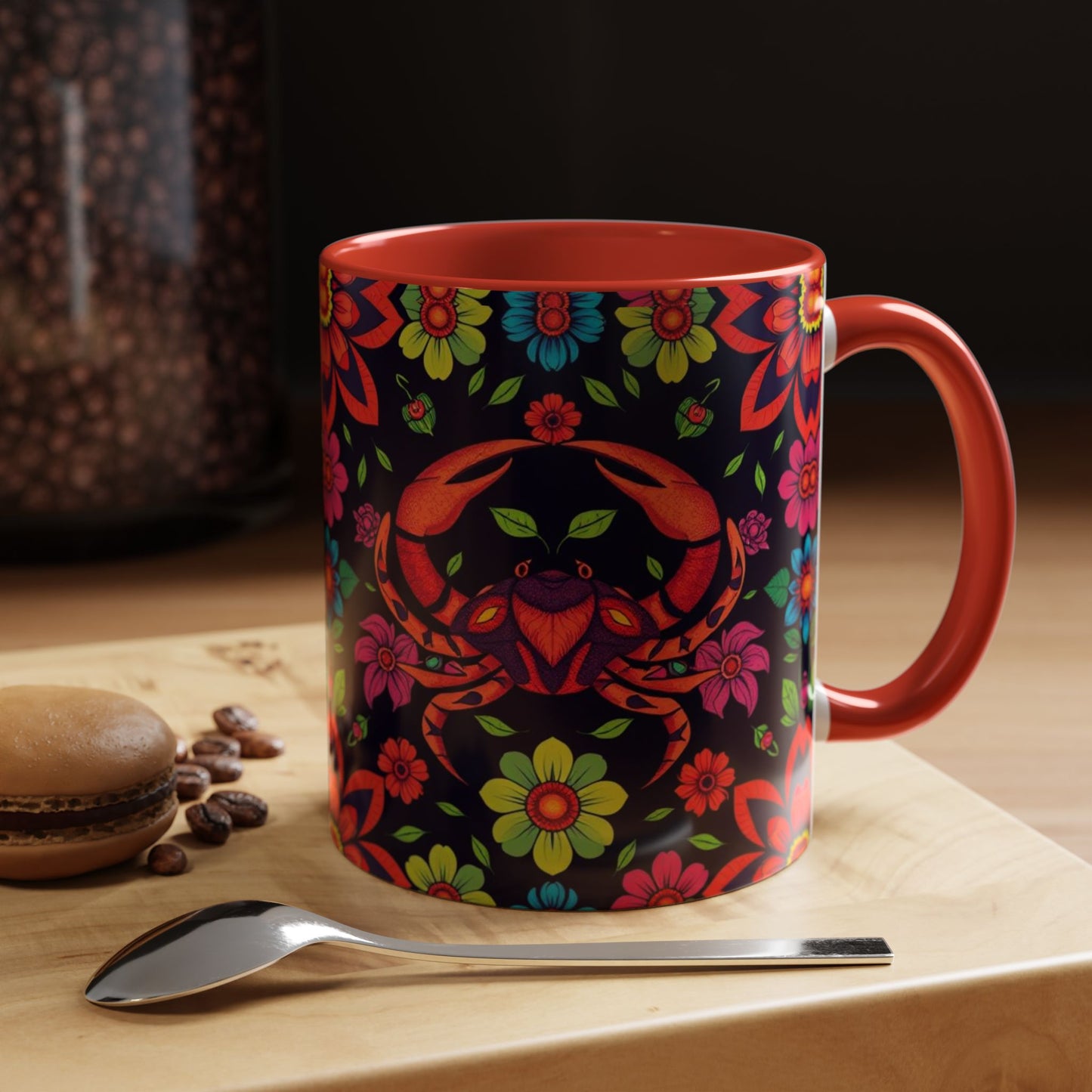 Accent Coffee Mug, Cancer, Zodiac v4, Flower Pattern, (11, 15oz)