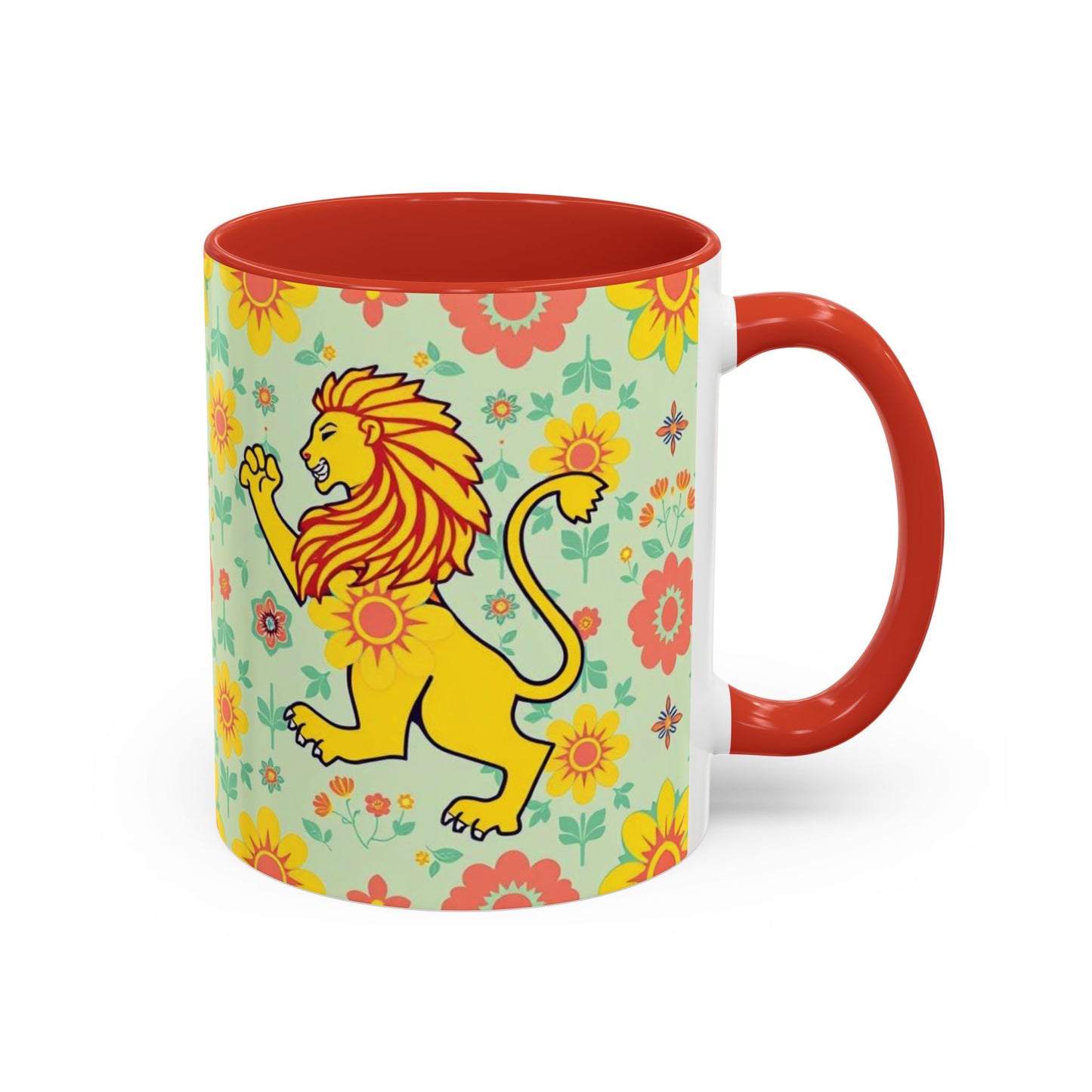 Accent Coffee Mug, Leo, Zodiac v2, Flower Pattern, (11, 15oz)