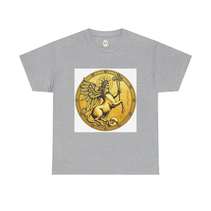 Unisex Heavy Cotton T-Shirt, Golden Angel Coin v1, Virgo Zodiac Design