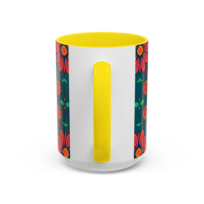 Accent Coffee Mug, Leo, Zodiac v1, Flower Pattern, (11, 15oz)