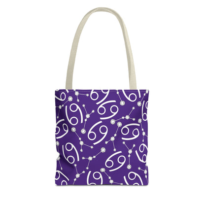 Tote Bag, Cancer Zodiac Sign, AOP, (Purple, White)