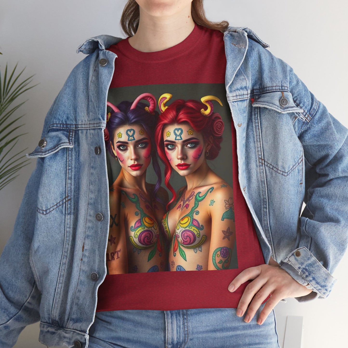 Unisex Heavy Cotton T-Shirt, Gemini, Zodiac v3, Sexy Art