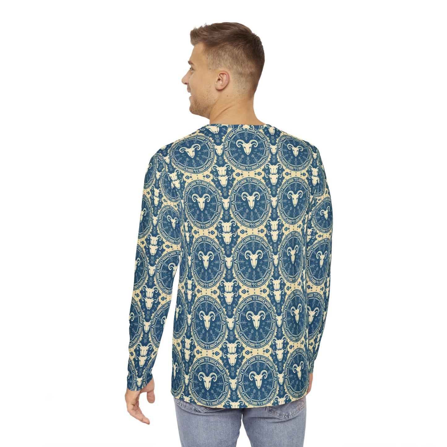Men's Long Sleeve Shirt, (AOP), Aries, Zodiac v3, Pattern