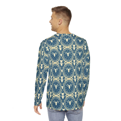 Men's Long Sleeve Shirt, (AOP), Aries, Zodiac v3, Pattern