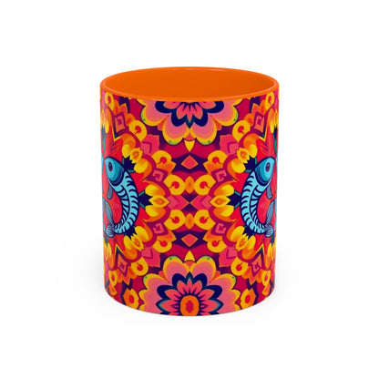 Accent Coffee Mug, Pisces, Zodiac v1, Flower Pattern, (11, 15oz)