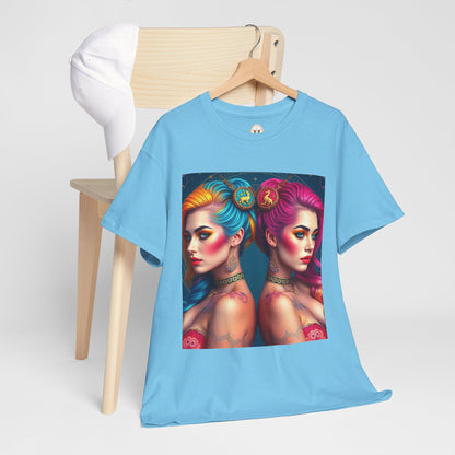 Unisex Heavy Cotton T-Shirt, Gemini, Zodiac v2, Sexy Art