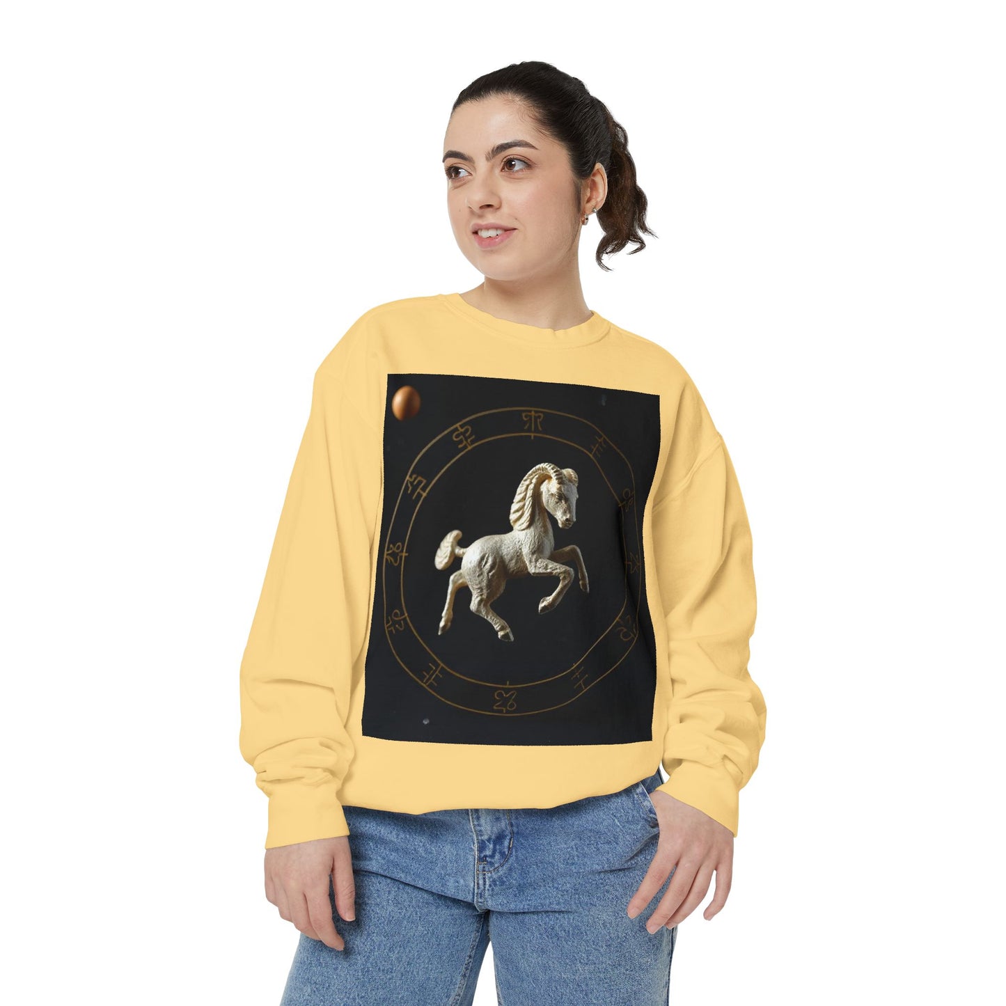 Garment-Dyed Sweatshirt, Unisex, Space Animal Design, Capricorn