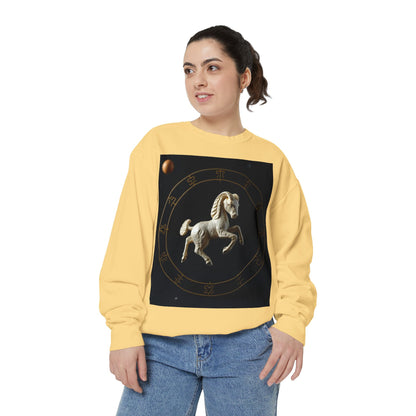 Garment-Dyed Sweatshirt, Unisex, Space Animal Design, Capricorn