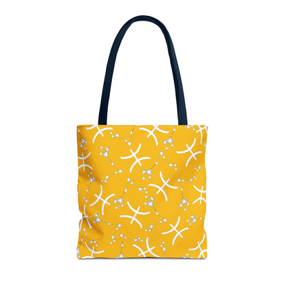 Tote Bag, Pisces Zodiac Sign, AOP, (Yellow, White)