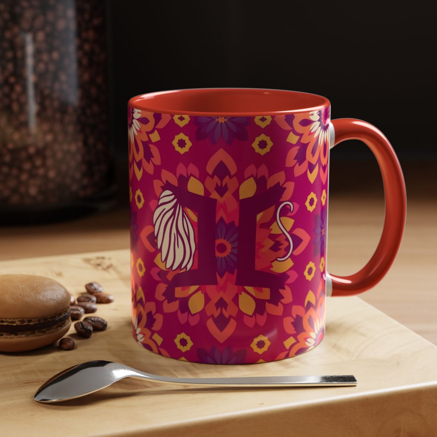 Accent Coffee Mug, Gemini, Zodiac v1, Flower Pattern, (11, 15oz)