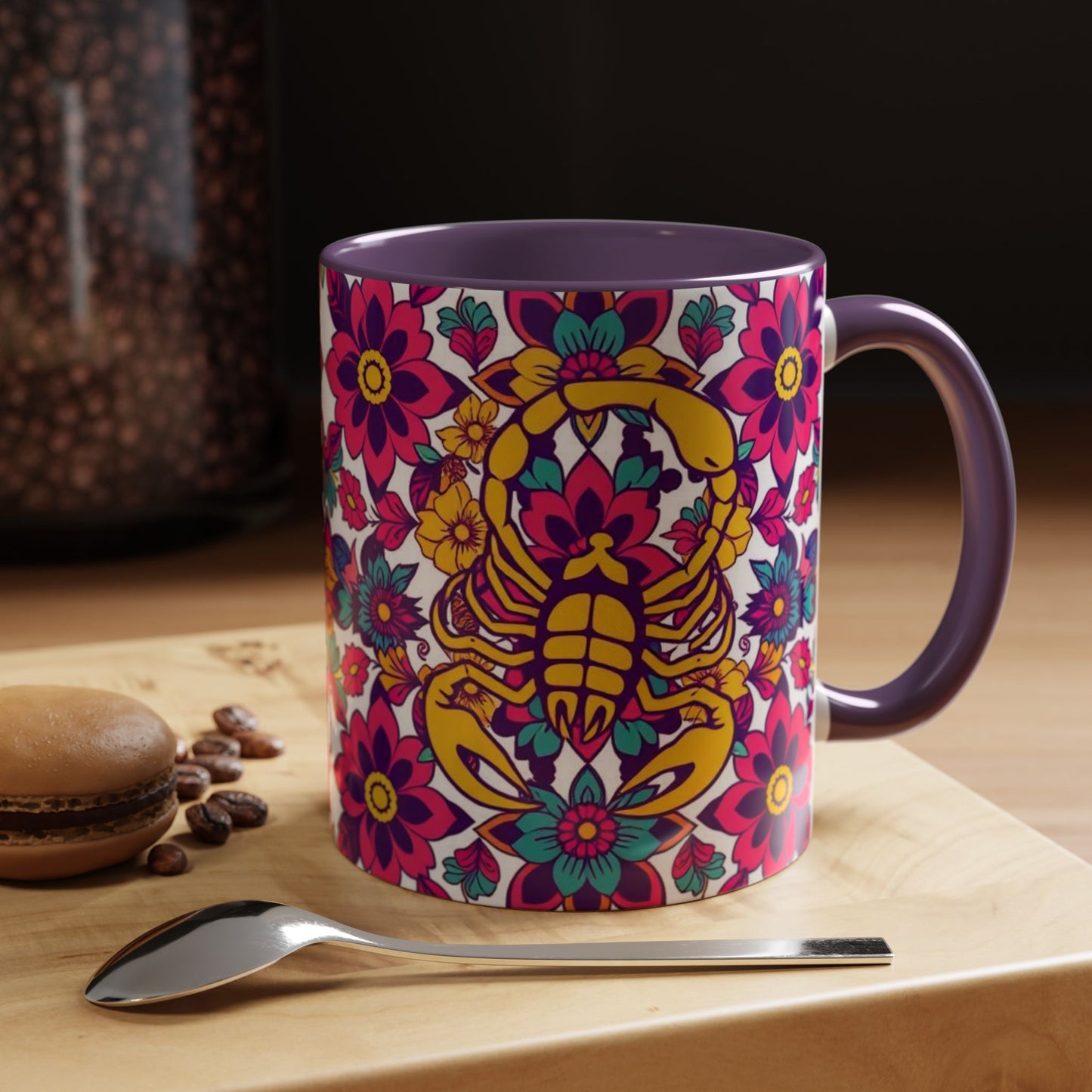 Accent Coffee Mug, Scorpio, Zodiac v2. Flower Pattern, (11, 15oz)