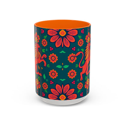 Accent Coffee Mug, Leo, Zodiac v1, Flower Pattern, (11, 15oz)