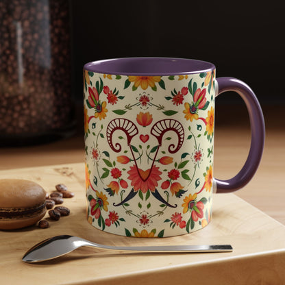 Accent Coffee Mug, Aries, Zodiac, Flower Pattern, (11, 15oz)