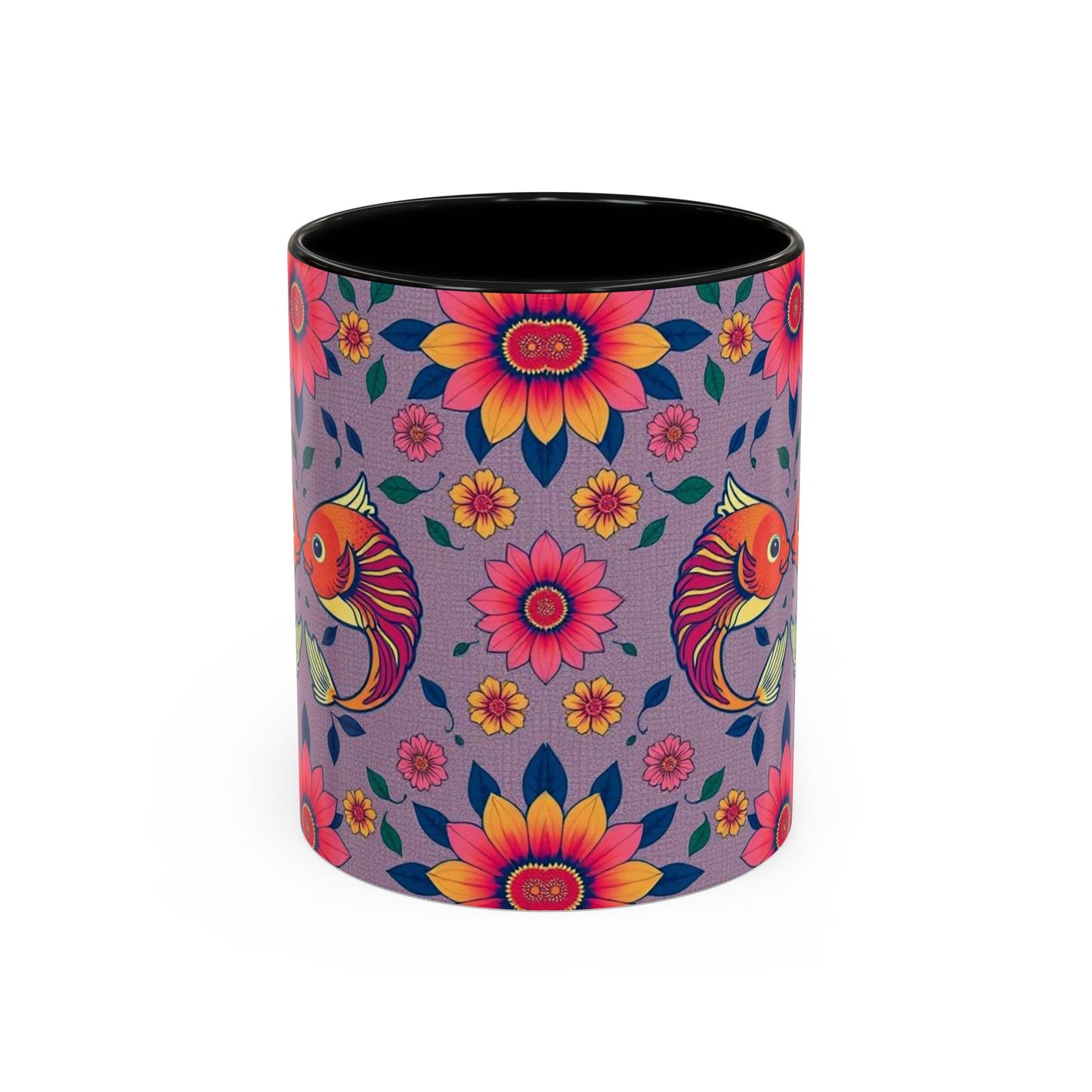 Accent Coffee Mug, Pisces, Zodiac v2, Flower Pattern, (11, 15oz)