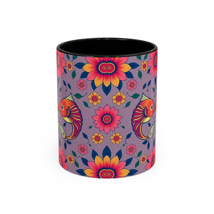Accent Coffee Mug, Pisces, Zodiac v2, Flower Pattern, (11, 15oz)