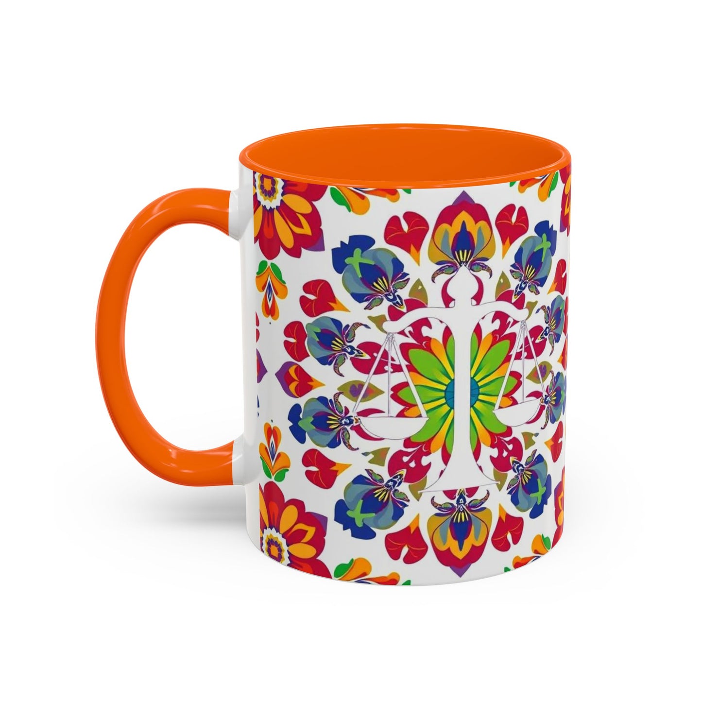 Accent Coffee Mug, Libra, Zodiac v1, Flower Pattern, (11, 15oz)