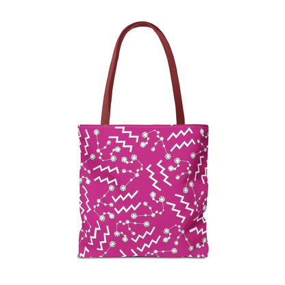 Tote Bag, Aquarius Zodiac Sign, AOP, (Pink, White)