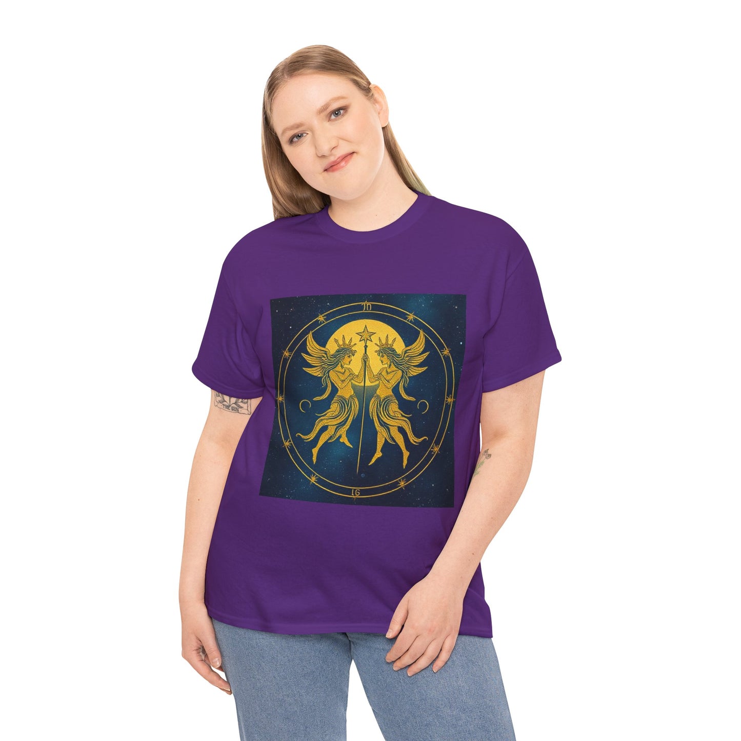 Unisex Heavy Cotton T-Shirt, Space Twins v3, Gemini Zodiac Design