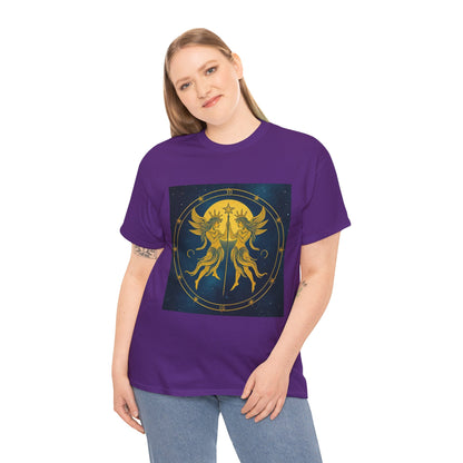 Unisex Heavy Cotton T-Shirt, Space Twins v3, Gemini Zodiac Design