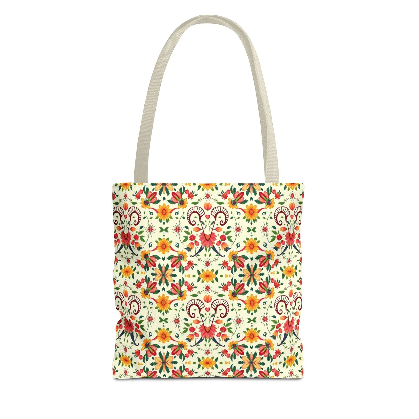 Tote Bag, (AOP), Aries, Zodiac v6, Flower Pattern