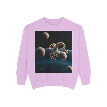 Garment-Dyed Sweatshirt, Unisex, Space Animal Design v1, Aries
