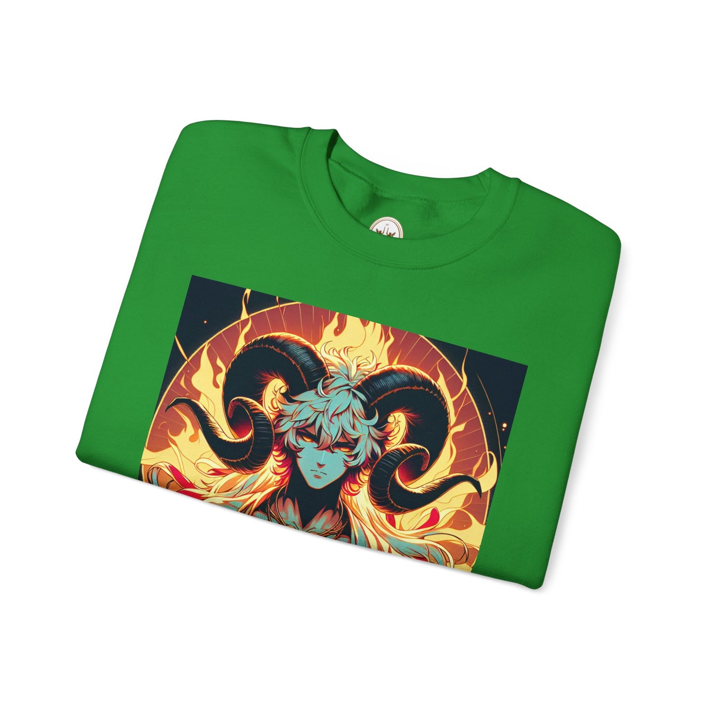 Unisex Heavy Blend™ Crewneck Sweatshirt, Anime Fire Aries, Zodiac Design