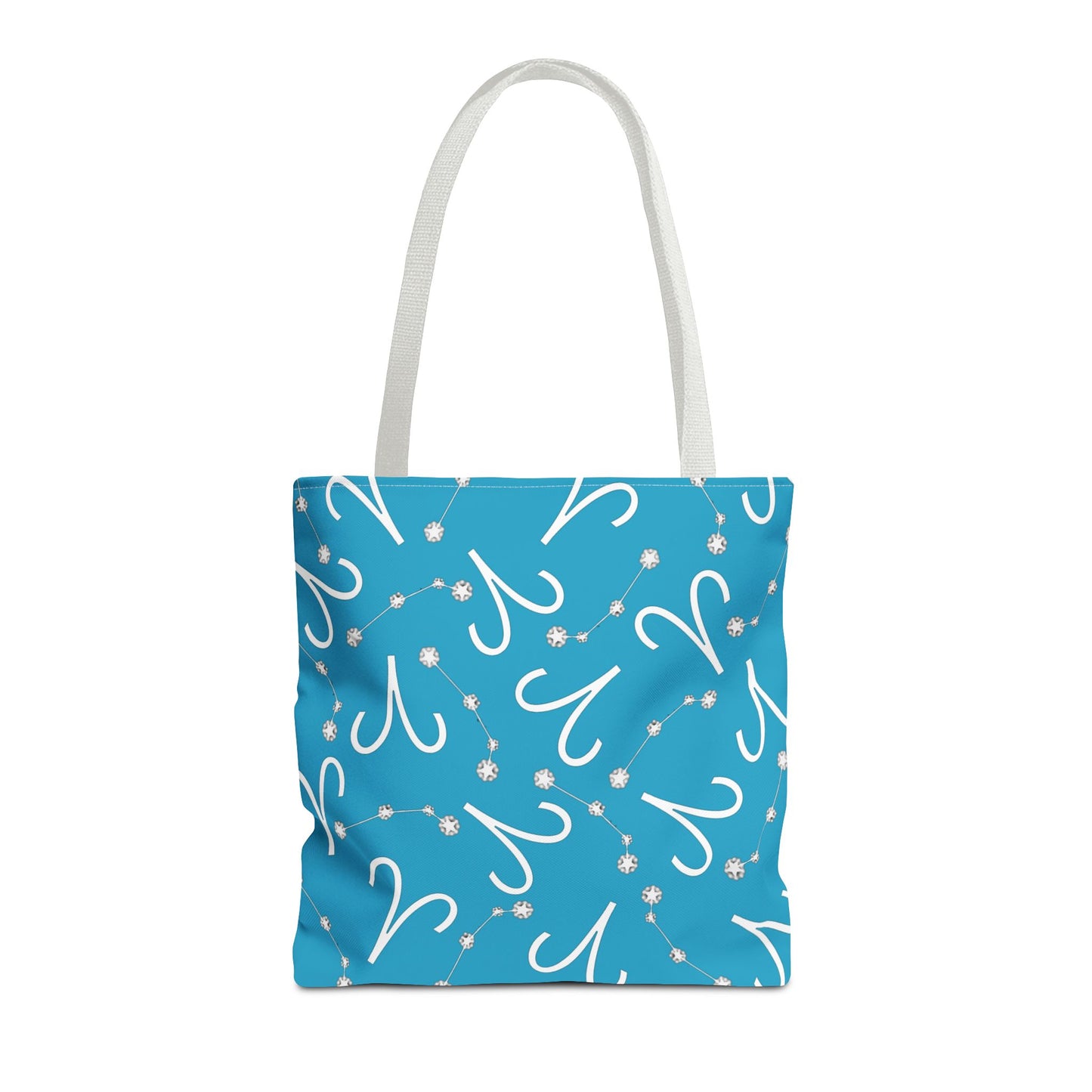 Tote Bag, Aries Zodiac Sign, AOP, (Turquoise, White)