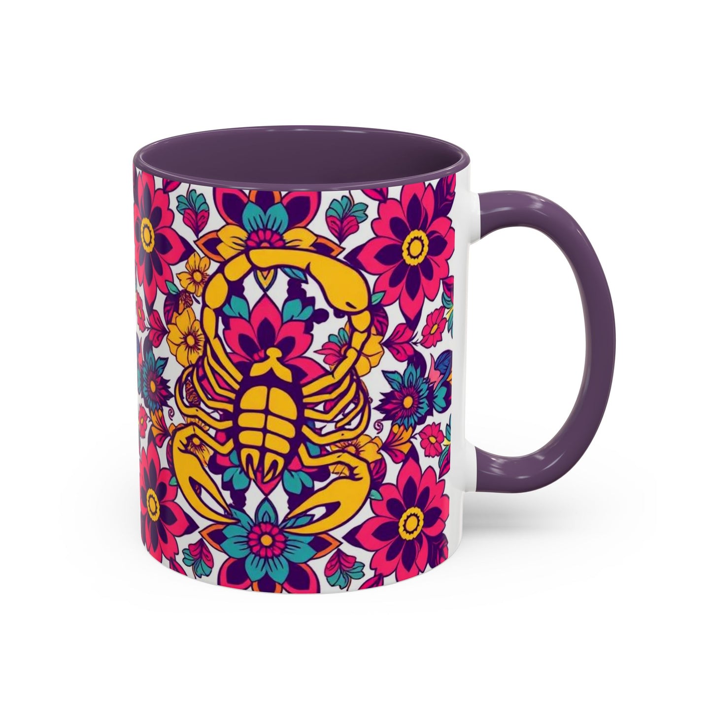 Accent Coffee Mug, Scorpio, Zodiac v2. Flower Pattern, (11, 15oz)