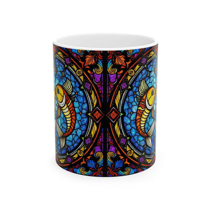Ceramic Mug, (11oz, 15oz), Ceramic Coffee Mug, AOP, Glass Design, Pisces Zodiac Sign