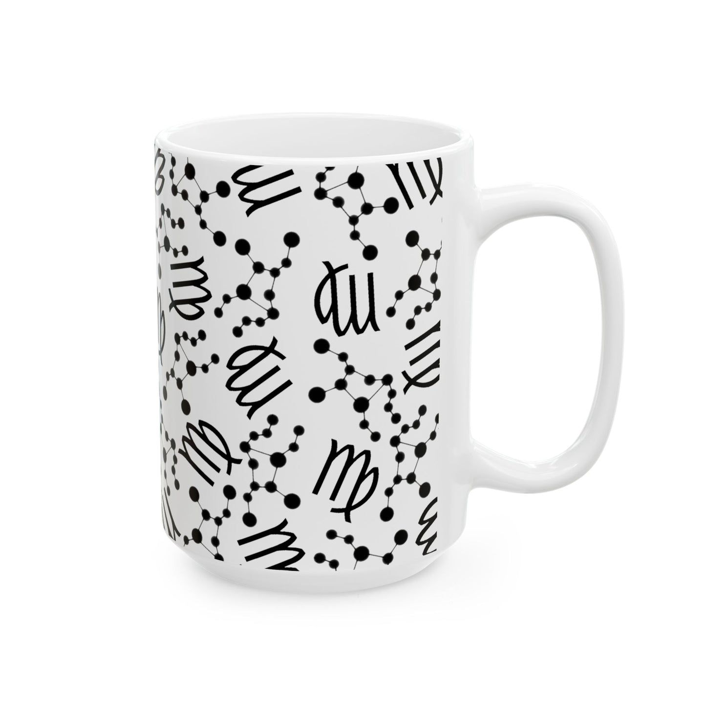 Ceramic Mug, (11oz, 15oz), Ceramic Coffee Mug, AOP, Constellation & Symbol, Virgo Zodiac Design