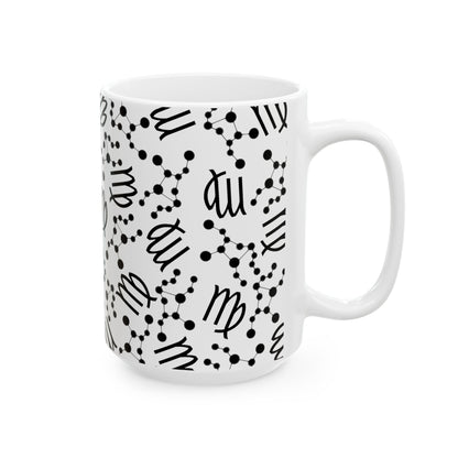 Ceramic Mug, (11oz, 15oz), Ceramic Coffee Mug, AOP, Constellation & Symbol, Virgo Zodiac Design