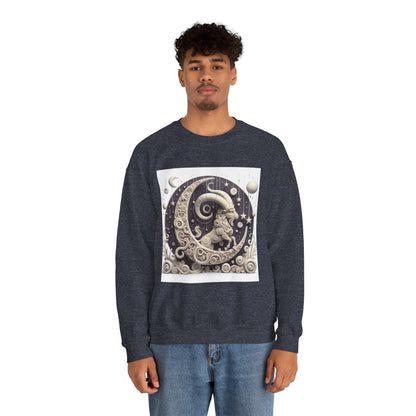 Unisex Heavy Blend™ Crewneck Sweatshirt, Stone Moon, Capricorn Zodiac Design