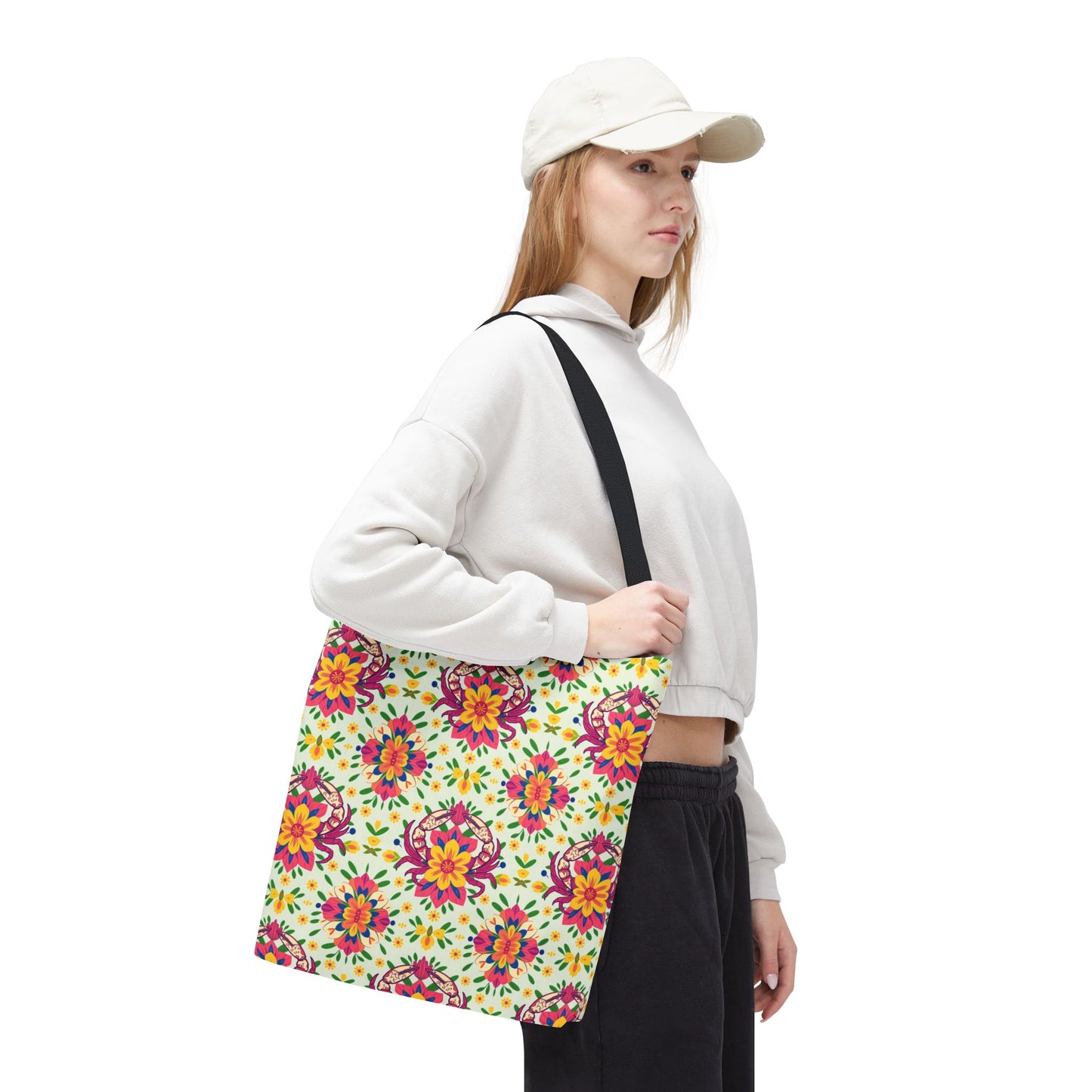 Tote Bag (AOP), Cancer, Zodiac v1, Flower Pattern