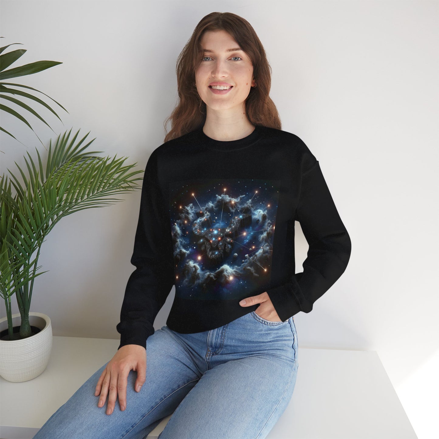 Unisex Heavy Blend™ Crewneck Sweatshirt, Space Bullhead, Taurus Zodiac Design