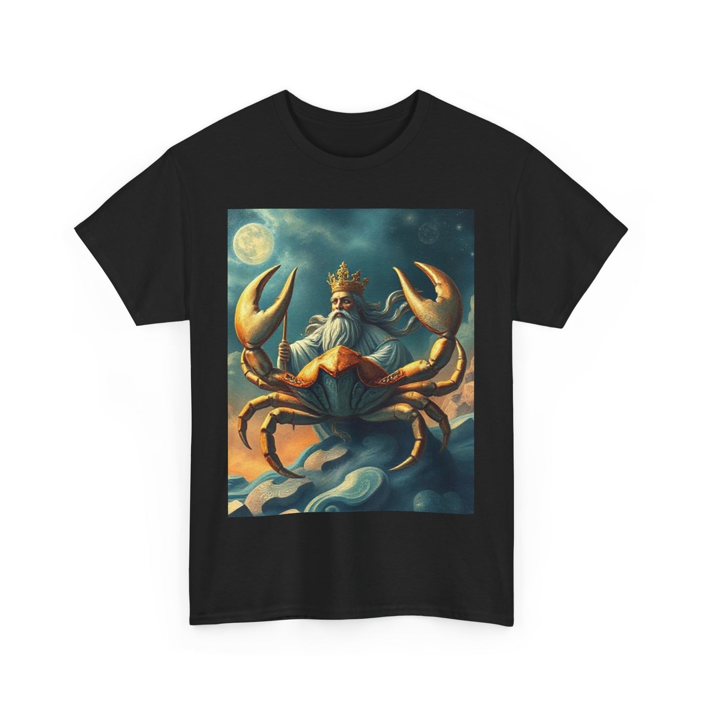 Unisex Heavy Cotton T-Shirt, Crustacean King, Cancer Zodiac Design