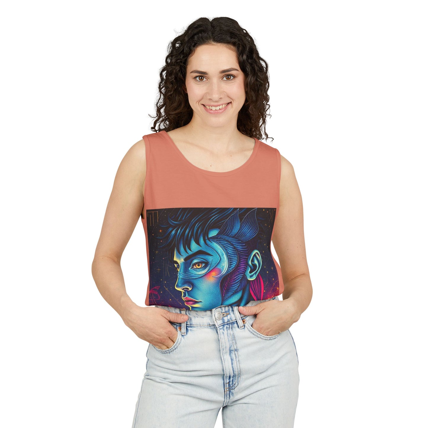 Unisex Garment-Dyed, Tank Top, Pisces Design, Pop Art v1, 100% US cotton