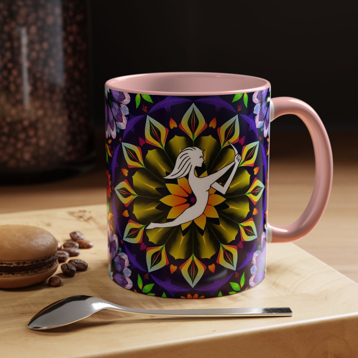 Accent Coffee Mug, Sagittarius, Zodiac v1. Flower Pattern, (11, 15oz)