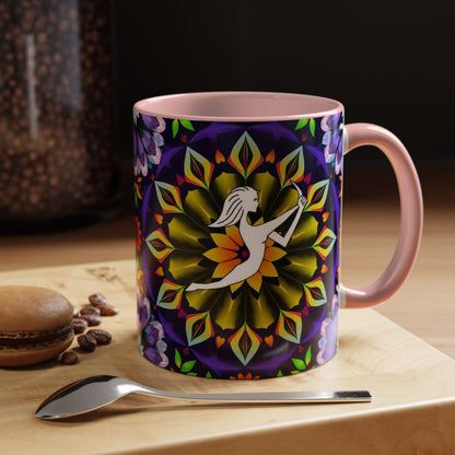 Accent Coffee Mug, Sagittarius, Zodiac v1. Flower Pattern, (11, 15oz)