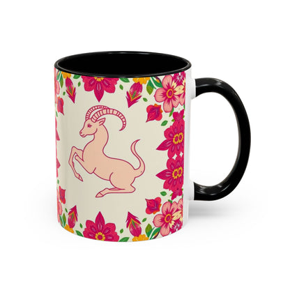 Accent Coffee Mug, Capricorn, Zodiac v2, Flower Pattern, (11, 15oz)